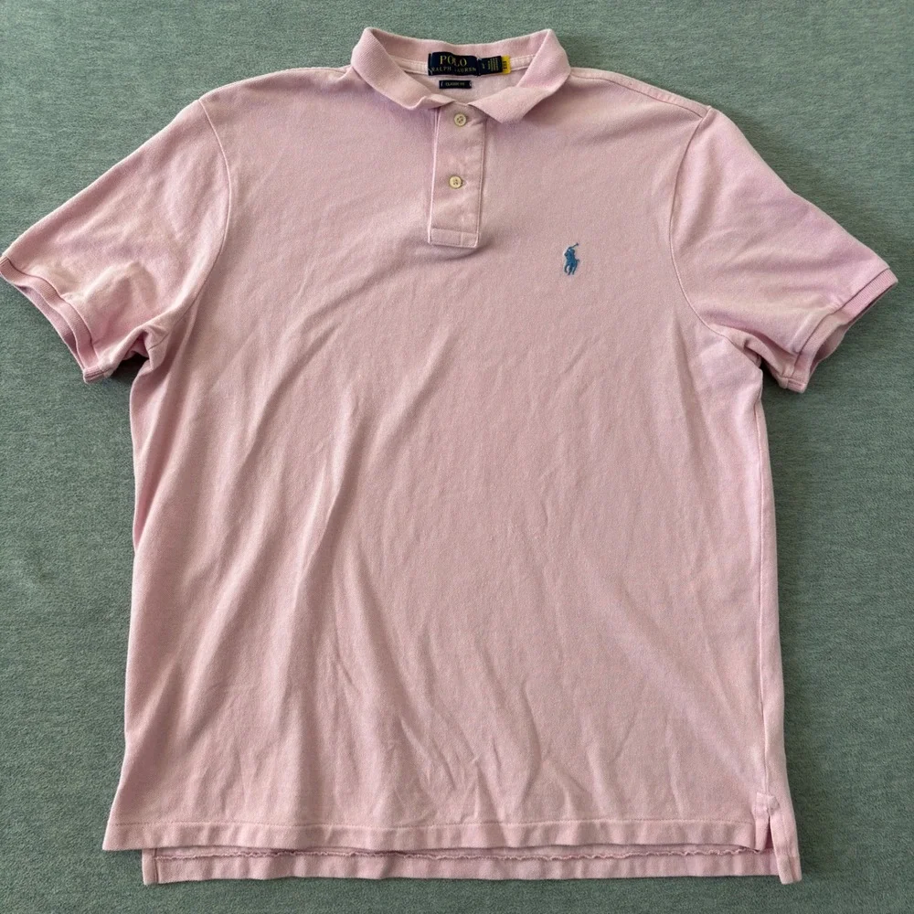 Polo Ralph Lauren Mens Classic Fit Pink Cotton Pique Short Sleeve Polo Shirt L